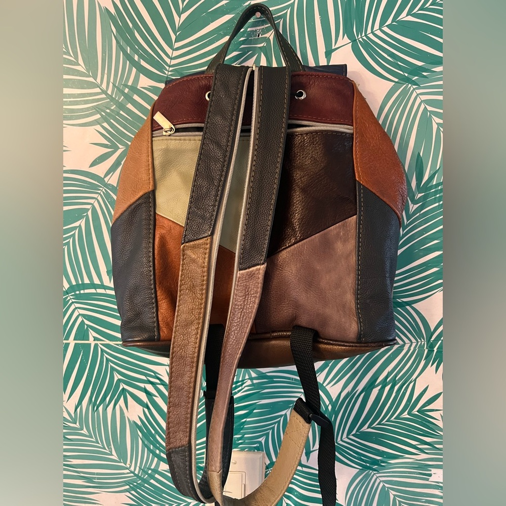 Western Leather Patchwork Backpack Fringe Detail … - image 2